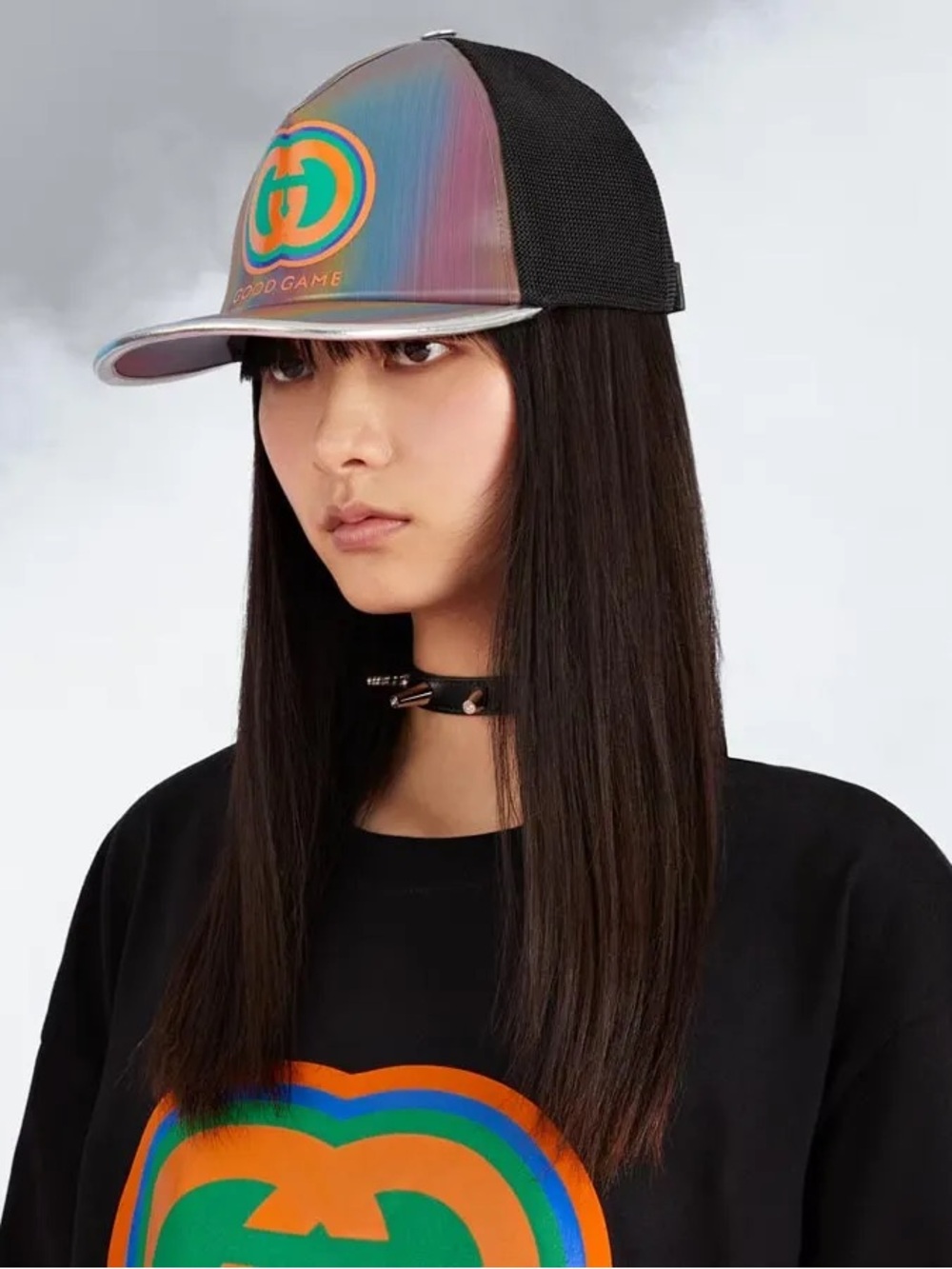 Gucci Good Game Iridescent Rainbow Trucker Cap - Black Mesh XL